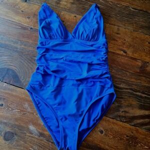 Liz Claiborne Blue One Piece Swimsuit Ruched Tummy Control Size 6